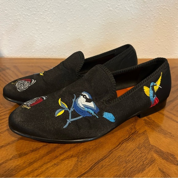 TALLIA Black Embroidered Enrico Bird Men's Shoes Size 8 - Picture 5 of 7